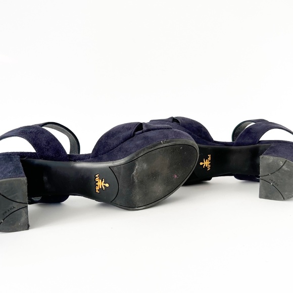 Prada Size 37.5 Women's Platform Ankle Strap Suede Sandals in Blue - Picture 9 of 10